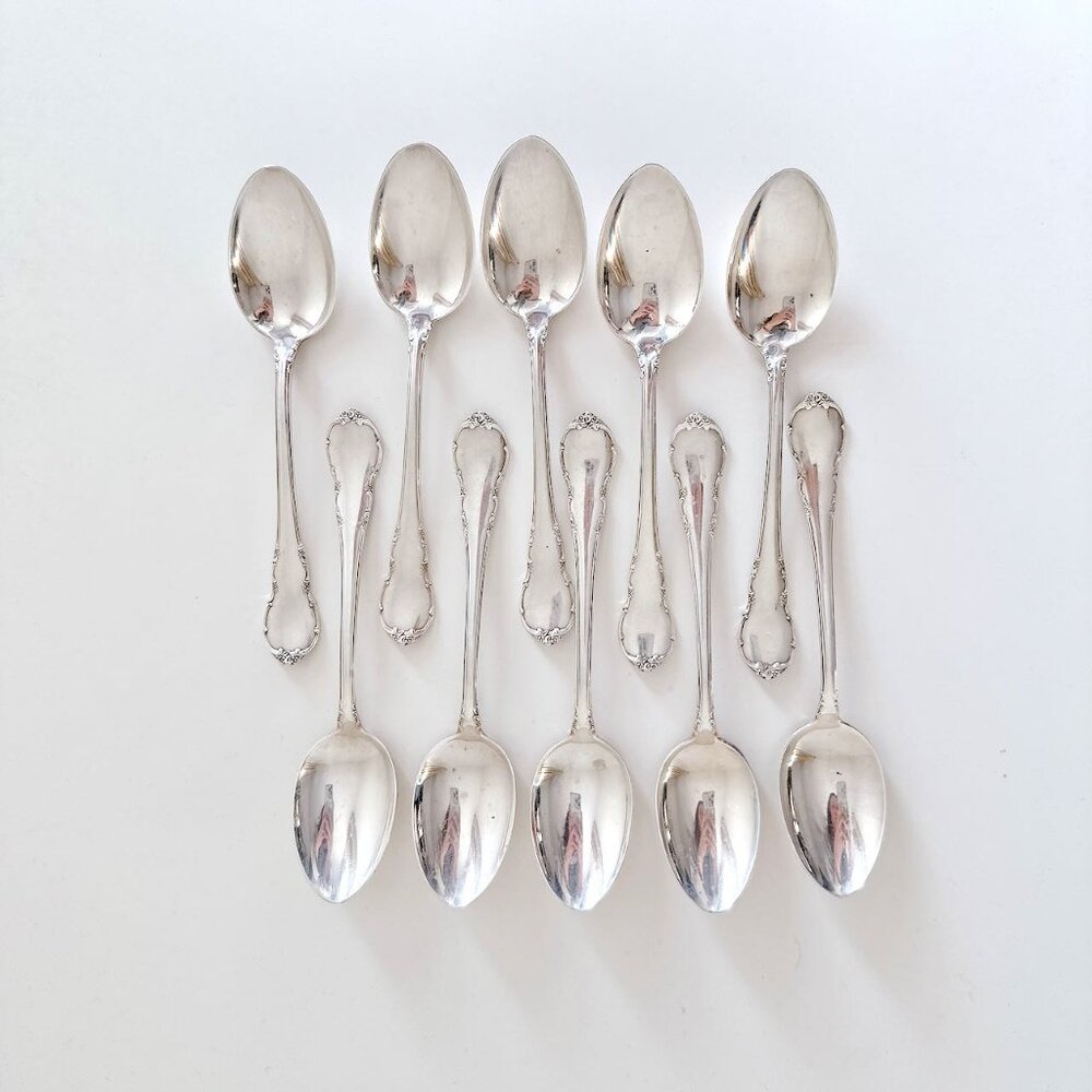 LUNT STERLING SILVER MODERN VICTORIAN SPOONS 5.75" LONG NO MONOGRAM SET OF 10